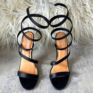 Black spiral heel sandals